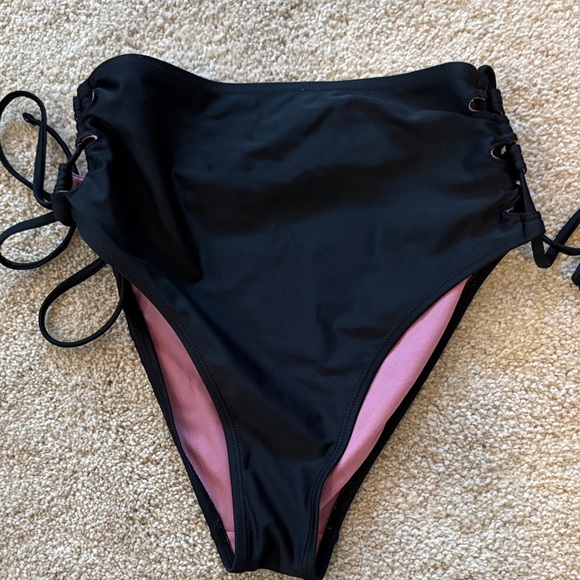 Xhilaration Other - Xhilaration Black High-Waist Bikini Bottom with Pink Lining and Side Ties